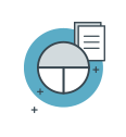 blue, gray and white financial pie chart icon