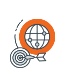 orange and white dartboard and globe icon
